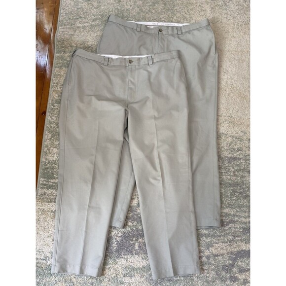 Oak Hill Premium Pant Mens 44x30 Tan/Gray Pleated Relaxed Straight Chino - Picture 1 of 16